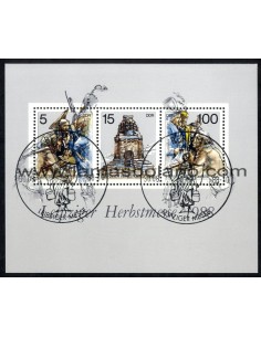 SELLOS ALEMANIA ORIENTAL 1988 - FERIA DE OTOÑO DE LEIPZIG - HOJITA BLOQUE MATASELLADA