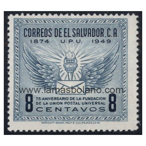 SELLOS EL SALVADOR 1949 - UPU 75 ANIVERSARIO - 1 VALOR FIJASELLO - CORREO