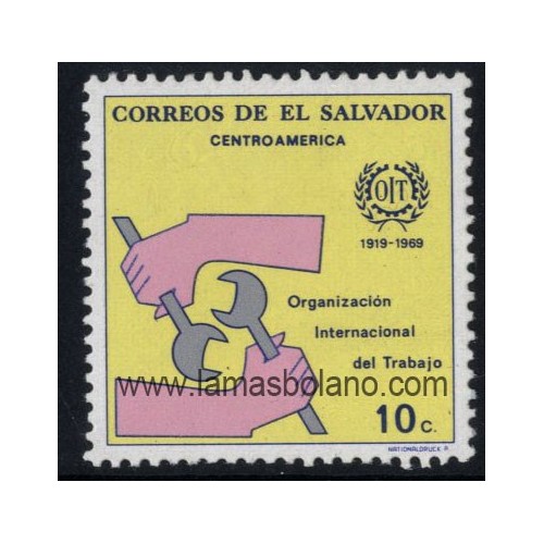 SELLOS EL SALVADOR 1969 - ORGANIZACION INTERNACIONAL DEL TRABAJO 50 ANIVERSARIO - 1 VALOR - CORREO