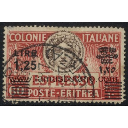 SELLOS ERITREA COLONIA ITALIANA 1926-37 - URGENTE SOBRECARGA BILINGUE NEGRA - 1 VALOR MATASELLADO