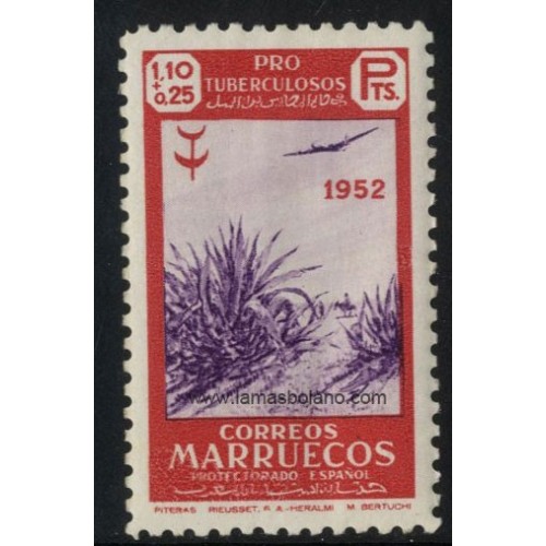 SELLOS MARRUECOS PROTECTORADO ESPAÑOL 1952 - PRO TUBERCULOSOS - 1 VALOR - AEREO