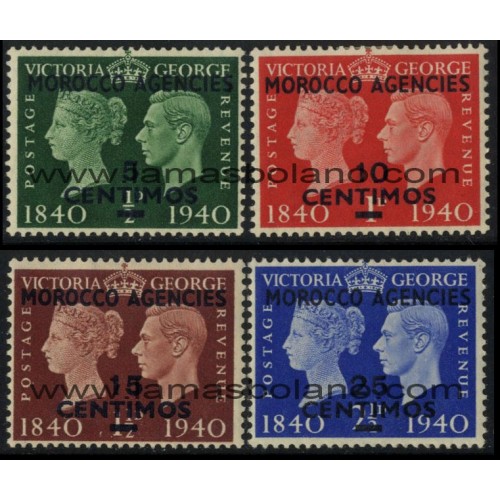 SELLOS DE MARRUECOS OFICINA INGLESA 1940 MOROCCO - CENTENARIO DEL SELLO - 4 VALORES SOBRECARGADOS - CORREO