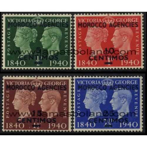 SELLOS DE MARRUECOS OFICINA INGLESA 1940 MOROCCO - CENTENARIO DEL SELLO - 4 VALORES SOBRECARGADOS FIJASELLO - CORREO