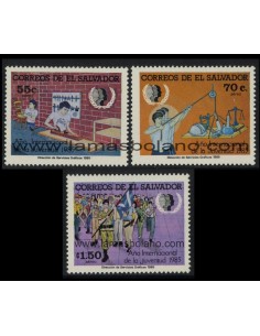 SELLOS EL SALVADOR 1985 - AÑO INTERNACIONAL DE LA JUVENTUD - 3 VALORES - AEREO
