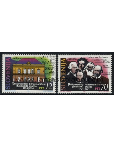 SELLOS ESLOVENIA 1994 - SOCIEDAD FILARMONICA DE LJUBLJANA BICENTENARIO - 2 VALORES - CORREO