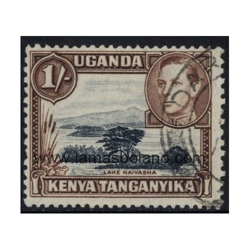 SELLOS KENIA-UGANDA-TANGANIKA 1938 - LAGO NAIVASHA  Y GEORGE VI - 1 VALOR MATASELLADO - CORREO