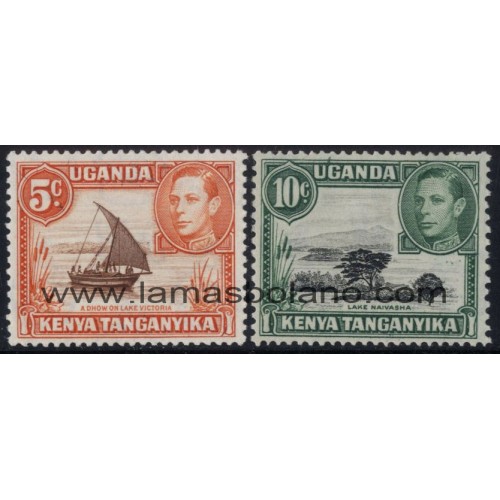 SELLOS KENIA-UGANDA-TANGANIKA 1949 - LAGO VICTORIA, LAGO NAIVASHA Y GEORGE VI - 2 VALORES - CORREO