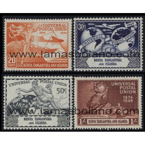 SELLOS KENIA-UGANDA-TANGANIKA 1949 - UPU 75 ANIVERSARIO - 4 VALORES FIJASELLO - CORREO