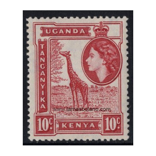 SELLOS KENIA-UGANDA-TANGANIKA 1954 - JIRADA Y ELIZABETH II - 1 VALOR - CORREO