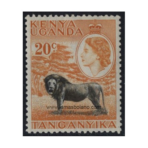 SELLOS KENIA-UGANDA-TANGANIKA 1954 - LEON Y ELIZABETH II - 1 VALOR - CORREO