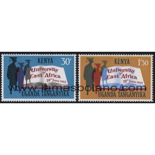 SELLOS KENIA-UGANDA-TANGANIKA 1963 - FUNDACION UNIVERSIDAD AFRICA ORIENTAL - 2 VALORES - CORREO