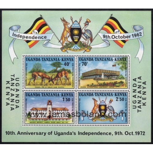 SELLOS ESTE AFRICANO 1972 - INDEPENDENCIA DE UGANDA 10 ANIVERSARIO - HOJITA BLOQUE