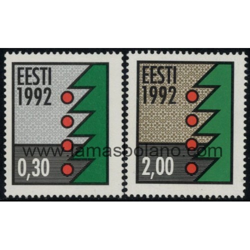 SELLOS ESTONIA 1992 - NAVIDAD - 2 VALORES - CORREO