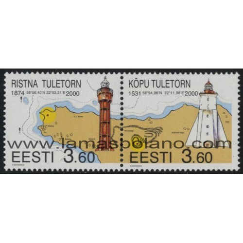SELLOS ESTONIA 2000 - FARO DE RISTNA Y FARO DE KOPU - 2 VALORES EN PAREJA - CORREO