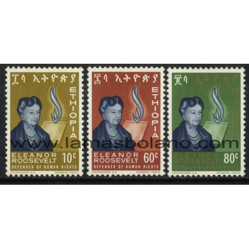 SELLOS ETIOPIA 1964 - ELEANOR ROOSEVELT 80 ANIVERSARIO DEL NACIMIENTO - 3 VALORES - CORREO