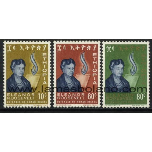 SELLOS ETIOPIA 1964 - ELEANOR ROOSEVELT 80 ANIVERSARIO DEL NACIMIENTO - 3 VALORES FIJASELLO - CORREO