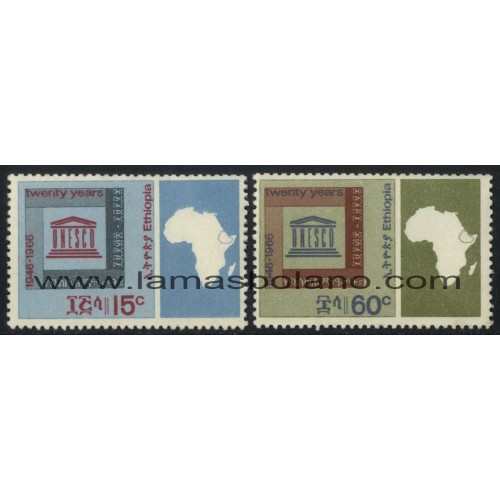 SELLOS ETIOPIA 1966 - UNESCO 20 ANIVERSARIO - 2 VALORES - CORREO