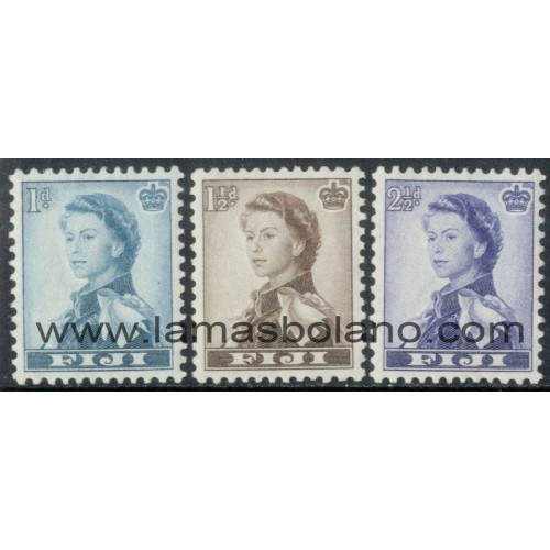 SELLOS FIJI 1956 - ELIZABETH II - 3 VALORES - CORREO