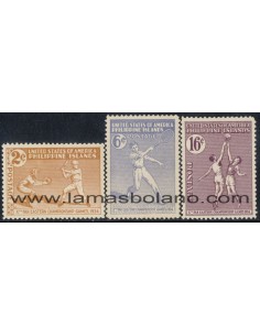 SELLOS FILIPINAS 1934 - 10 CAMPEONATO DEPORTIVO DE EXTREMO ORIENTE EN MANILA - 3 VALORES FIJASELLO LIGERISIMA SEÑAL - CORREO