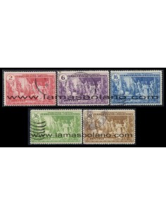 SELLOS FILIPINAS 1935 CONFEDERACION - COMMONWEALTH EL TEMPLO DE PROGRESOS HUMANOS - 5 VALORES MATASELLADOS - CORREO