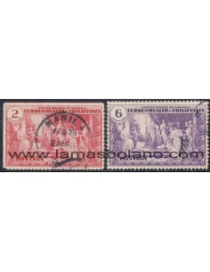 SELLOS FILIPINAS 1935 CONFEDERACION - COMMONWEALTH EL TEMPLO DE PROGRESOS HUMANOS - 2 VALORES MATASELLADOS - CORREO