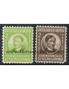SELLOS FILIPINAS 1941 CONFEDERACION - JOSE RIZAL - 2 VALORES EL nº319 SIN GOMA - CORREO