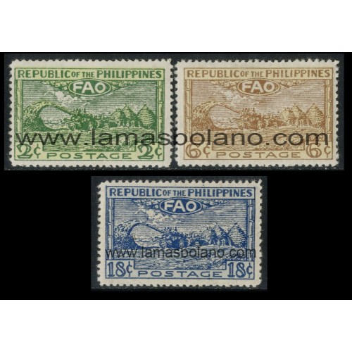 SELLOS FILIPINAS 1948 - CONFERENCIA DE LA ORGANIZACION ALIMENTARIA Y AGRICOLA DE LA ONU EN BAGUIO - 3 VALORES - CORREO