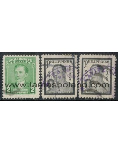 SELLOS FILIPINAS 1948 - JOSE RIZAL, MANUEL ROXAS - 3 VALORES MATASELLADOS - CORREO