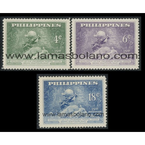 SELLOS FILIPINAS 1949 - UPU 75 ANIVERSARIO - 3 VALORES - CORREO