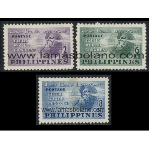 SELLOS FILIPINAS 1950 - 5 CONGRESO MUNDIAL DE LA JOVEN CAMARA DE COMERCIO - 3 VALORES - CORREO