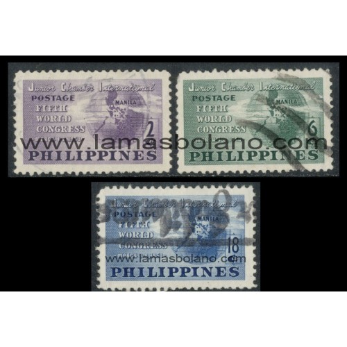 SELLOS FILIPINAS 1950 - 5 CONGRESO MUNDIAL DE LA JOVEN CAMARA DE COMERCIO - 3 VALORES MATASELLADOS - CORREO