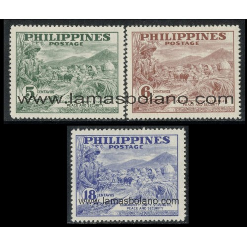 SELLOS FILIPINAS 1951 - UNIDAD DE LA COMUNIDAD FUERZA DE PAZ Y SEGURIDAD - 3 VALORES FIJASELLO - CORREO