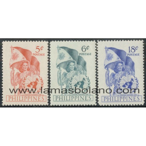 SELLOS FILIPINAS 1951 - JORNADA DE LAS NACIONES UNIDAS - 3 VALORES FIJASELLO - CORREO
