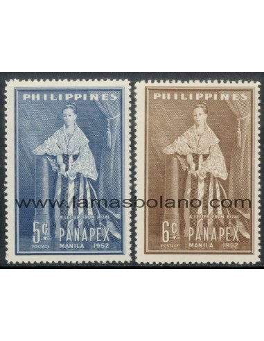 SELLOS FILIPINAS 1952 - I EXPOSICION FILATELICA PANASIATICA EN MANILA - 2 VALORES - CORREO