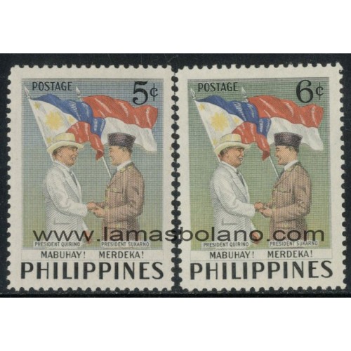SELLOS FILIPINAS 1953 - VISITA DEL PRESIDENTE SUKARNO DE INDONESIA - 2 VALORES FIJASELLO - CORREO