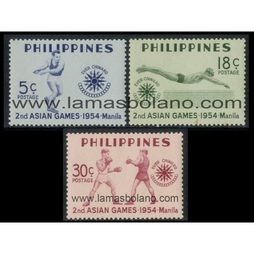 SELLOS FILIPINAS 1954 - II JUEGOS ASIATICOS EN MANILA - 3 VALORES - CORREO