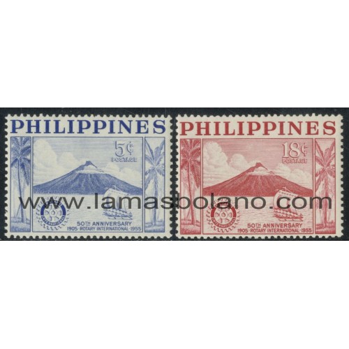 SELLOS FILIPINAS 1955 - ROTARY INTERNACIONAL CINCUENTENARIO - 2 VALORES FIJASELLO - CORREO