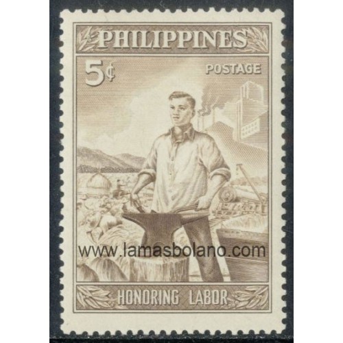 SELLOS FILIPINAS 1955 - HERRERO EN HONOR DEL TRABAJO - 1 VALOR - CORREO