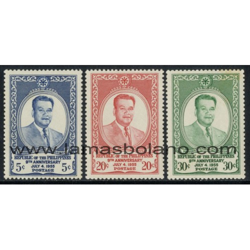 SELLOS FILIPINAS 1955 - 9 ANIVERSARIO DE LA REPUBLICA - 3 VALORES - CORREO