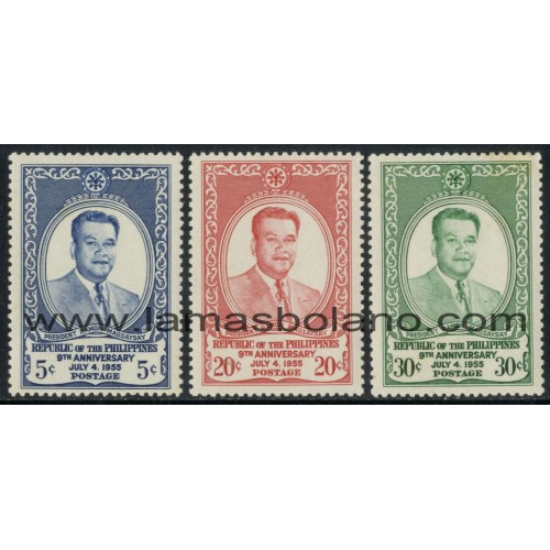 SELLOS FILIPINAS 1955 - 9 ANIVERSARIO DE LA REPUBLICA - 3 VALORES FIJASELLO - CORREO