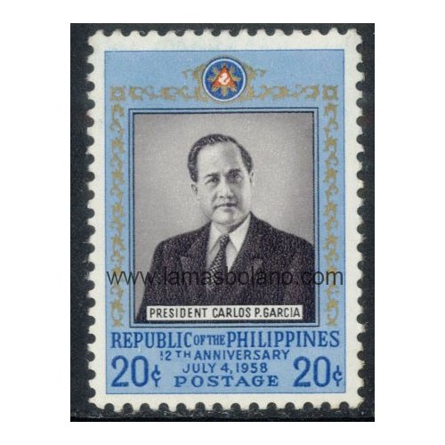 SELLOS FILIPINAS 1958 - 12 ANIVERSARIO DE LA REPUBLICA - 1 VALOR FIJASELLO - CORREO
