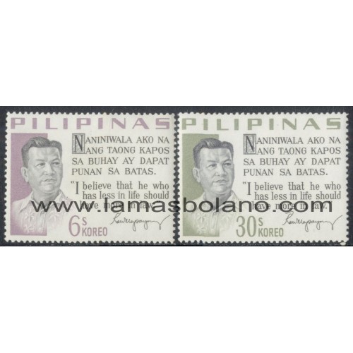 SELLOS FILIPINAS 1963 - PROCLAMACION DEL PRESIDENTE RAMPON MAGSAYSAY 10 ANIVERSARIO - 2 VALORES - CORREO