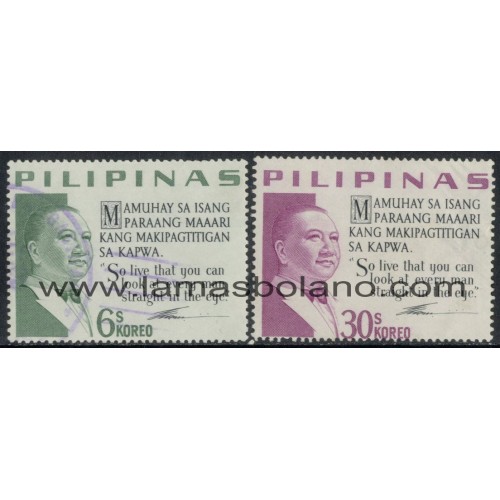 SELLOS FILIPINAS 1965 - ELPIDIO QUIRINO 75 ANIVERSARIO DEL NACIMIENTO DEL PRESIDENTE - 2 VALORES FIJASELLO - CORREO