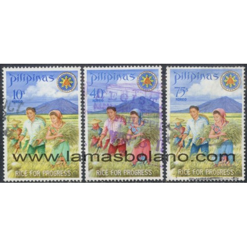 SELLOS FILIPINAS 1969 - 23 ANIVERSARIO DE LA REPUBLICA - 3 VALORES MATASELLADOS - CORREO