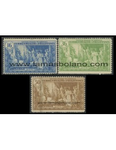 SELLOS FILIPINAS 1935 CONFEDERACION - COMMONWEALTH EL TEMPLO DE LOS PROGRESOS HUMANOS - 3 VALORES - CORREO