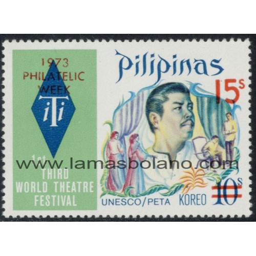 SELLOS FILIPINAS 1974 - SEMANA FILATELICA - 1 VALOR SOBRECARGADO - CORREO
