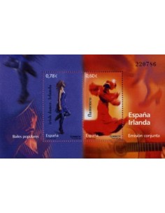 BAILES POPULARES. EMISIÓN CONJUNTA ESPAÑA-IRLANDA. HOJITA BLOQUE DENTADA