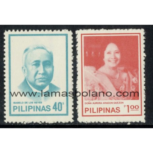 SELLOS FILIPINAS 1982 - ISABELO DE LOS REYES - AURORA ARAGON QUEZON - 2 VALORES - CORREO