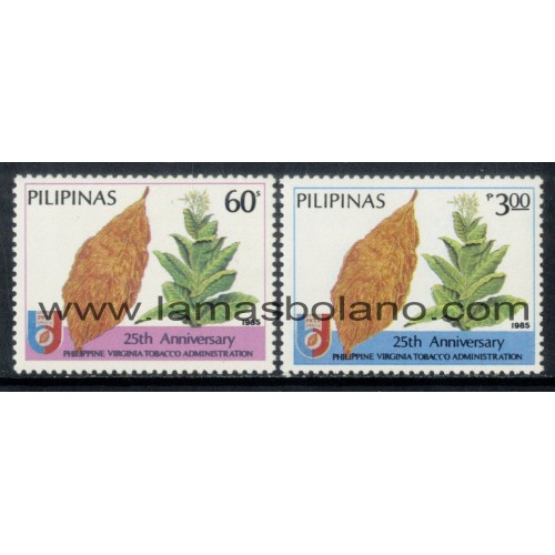 SELLOS FILIPINAS 1985 - ADMINISTRACION DE FILIPINAS DEL TABACO VIRGINIA 25 ANIVERSARIO - 2 VALORES - CORREO