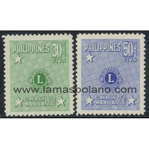SELLOS FILIPINAS 1950 - LIONS INTERNACIONAL CONVENCION EN MANILA - 2 VALORES - AEREO